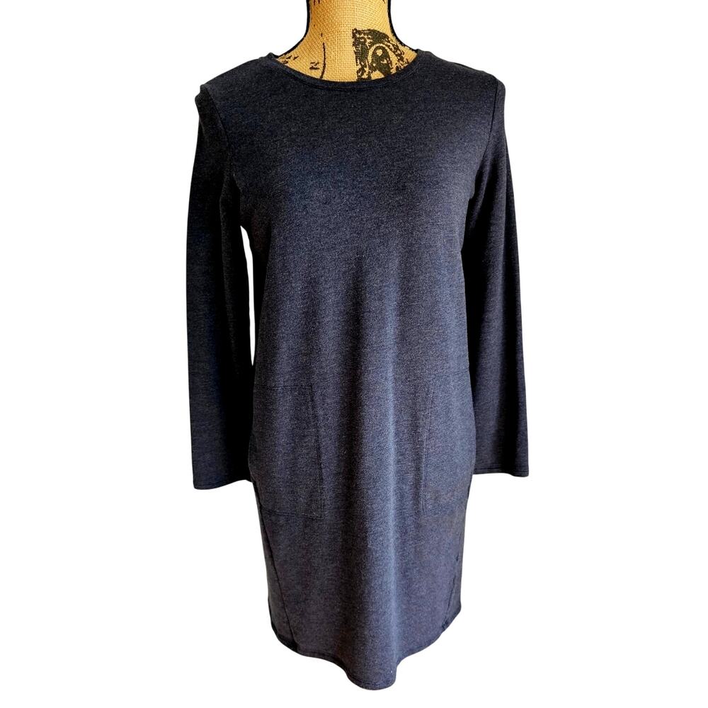 Pure Jill Jersey Dress Pockets 57% Pima Cotton Blue Long Sleeve Warm Sz Small